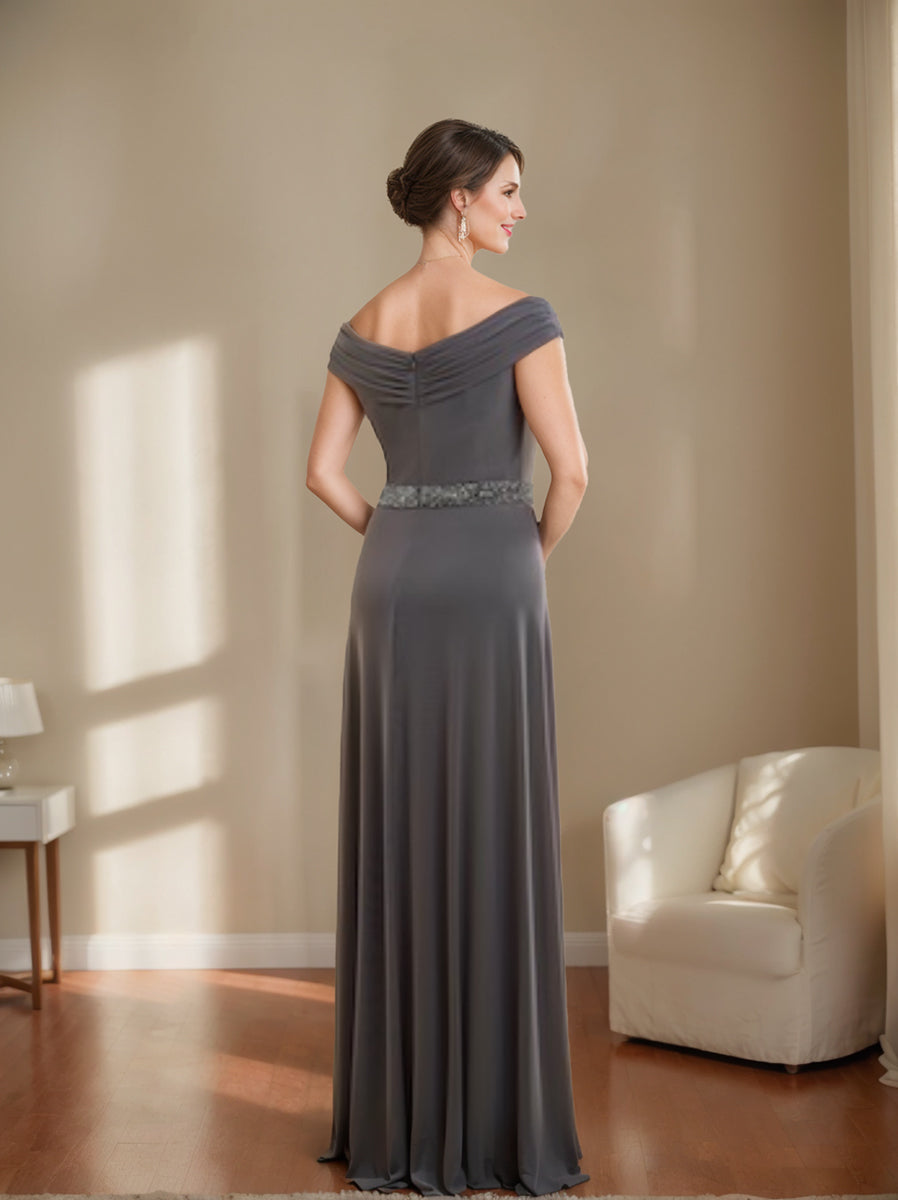 Robe de Mère de la Mariée Fourreau/Colonne à Col en V Froncé avec Perles