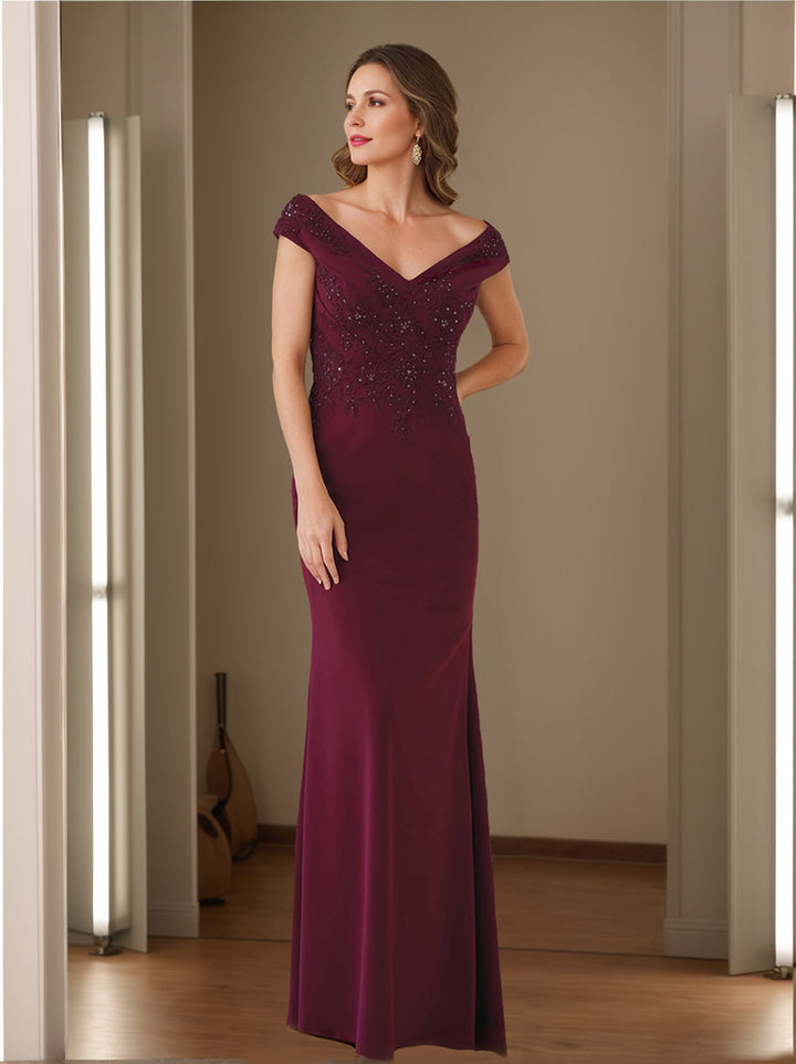 Robe de Mère de la Mariée Fourreau/Colonne à Col en V Sans Manches avec Appliques