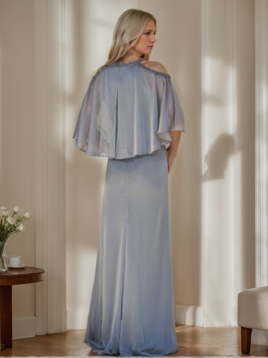 Robes de Mère de la Mariée à Demi-Manches et Col Bénitier avec Fourreau/Colonne et Volants et Perles