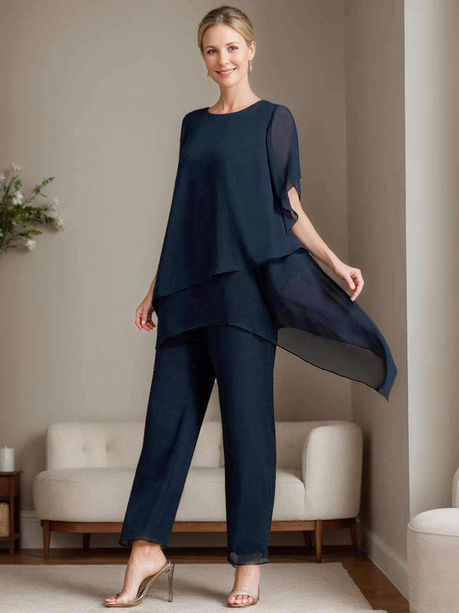 Ensemble pantalon 2 pièces mère de la mariée mousseline col rond, volants