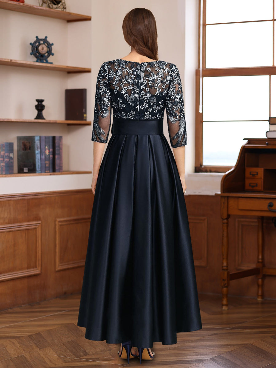 Ligne A 3/4 Manches Asymétrique Dentelle Mère of the Mariée & Groom Robes avec Appliques & Bow Ceinture
