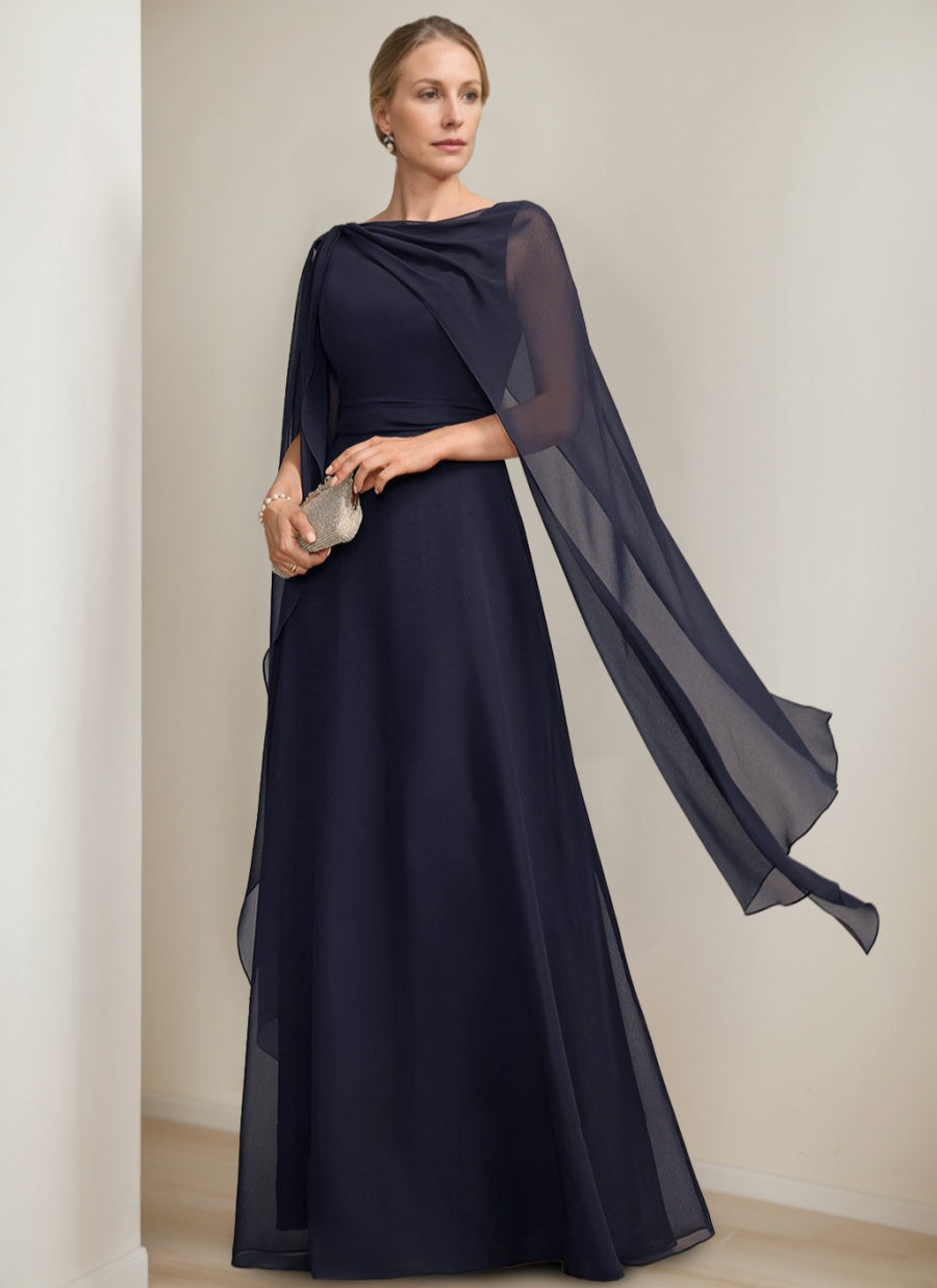 Ligne A/Princesse Scoop La Longueur du Sol Cape Sleeves Robes Mère de La Mariée avec Bow & Froufrous