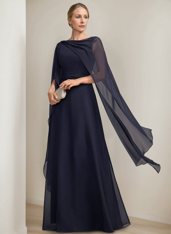 Ligne A/Princesse Scoop La Longueur du Sol Cape Sleeves Robes Mère de La Mariée avec Bow & Froufrous