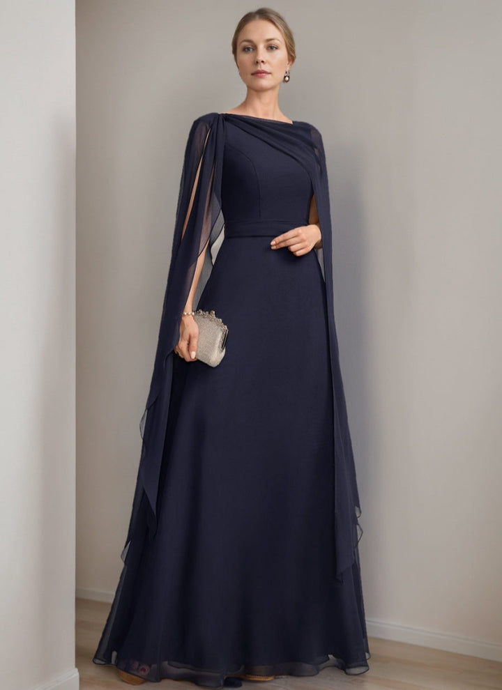Ligne A/Princesse Scoop La Longueur du Sol Cape Sleeves Robes Mère de La Mariée avec Bow & Froufrous