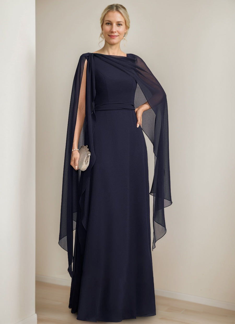 Ligne A/Princesse Scoop La Longueur du Sol Cape Sleeves Robes Mère de La Mariée avec Bow & Froufrous