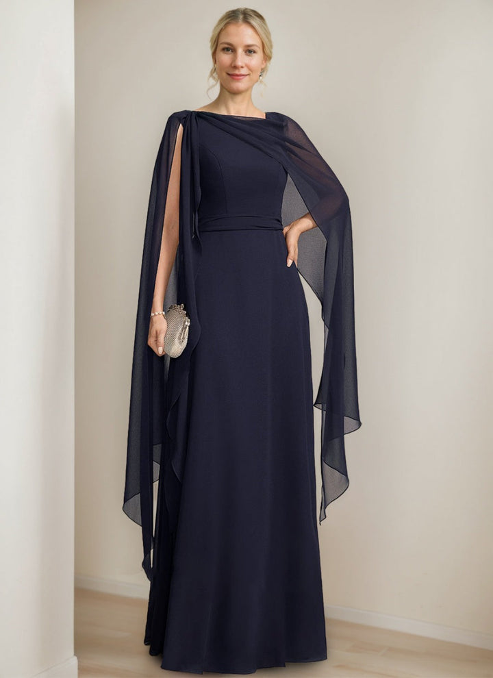 Ligne A/Princesse Scoop La Longueur du Sol Cape Sleeves Robes Mère de La Mariée avec Bow & Froufrous