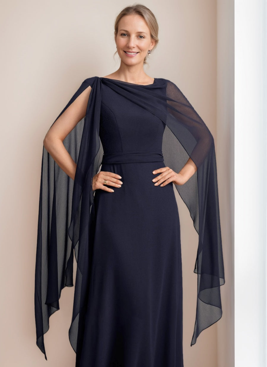 Ligne A/Princesse Scoop La Longueur du Sol Cape Sleeves Robes Mère de La Mariée avec Bow & Froufrous