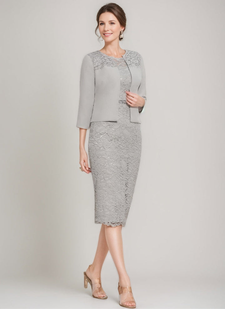 Gaine/Colonne Scoop Longueur de Thé Robes Mère de La Mariée avec veste & Crystals