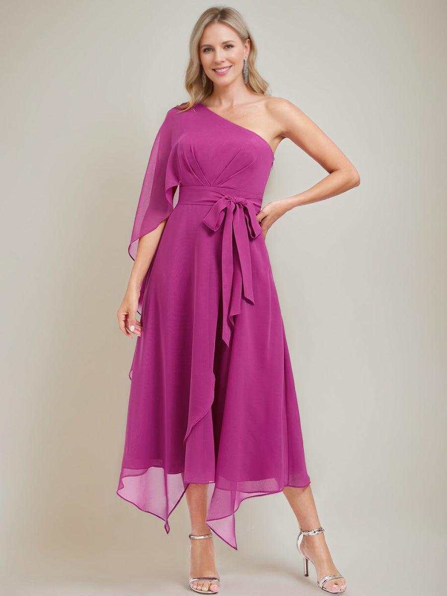 Ligne A/Princesse Une Épaule Asymétrique Ruché Robes Mère de La Mariée avec Bow Ceinture