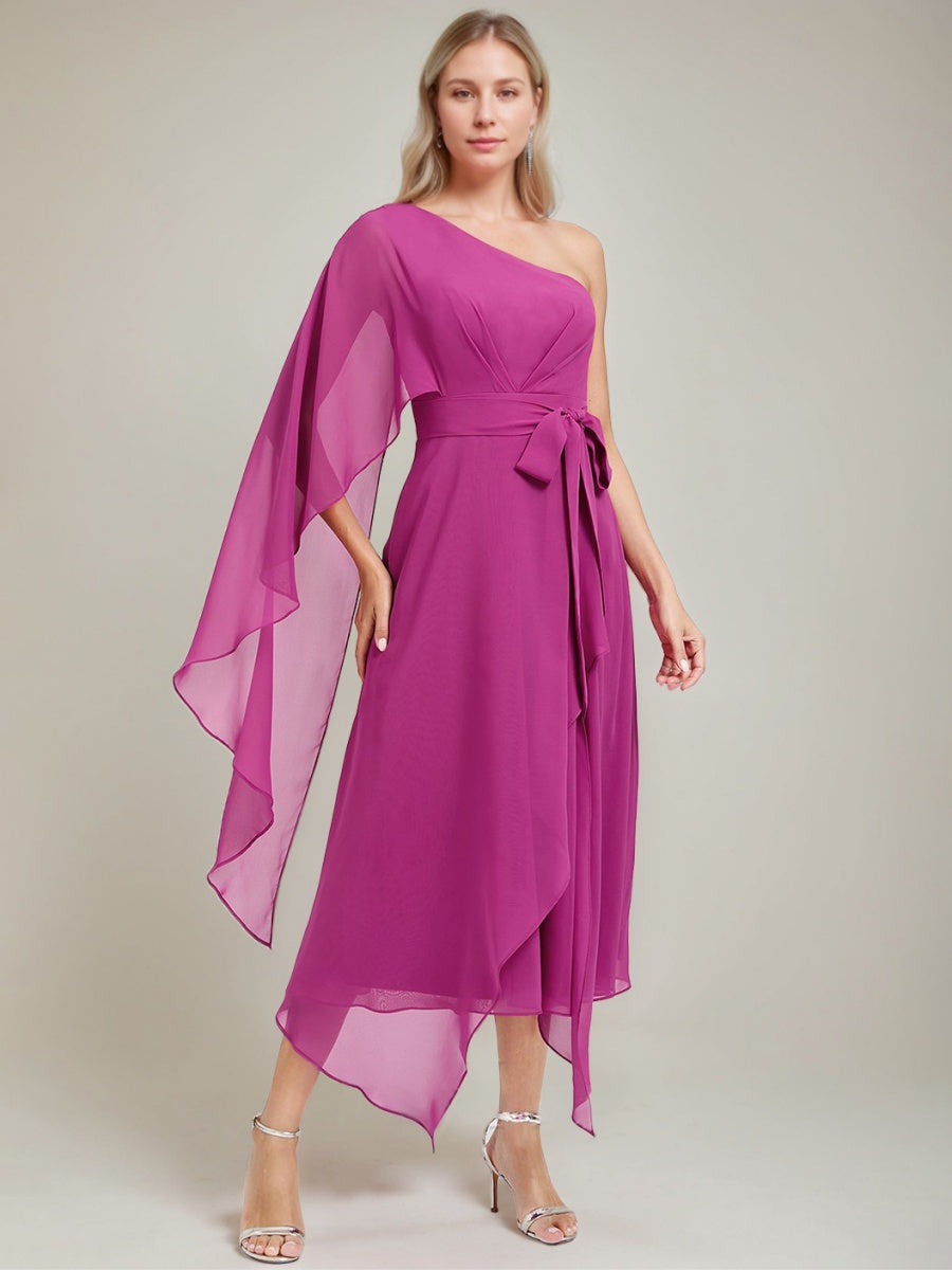 Ligne A/Princesse Une Épaule Asymétrique Ruché Robes Mère de La Mariée avec Bow Ceinture