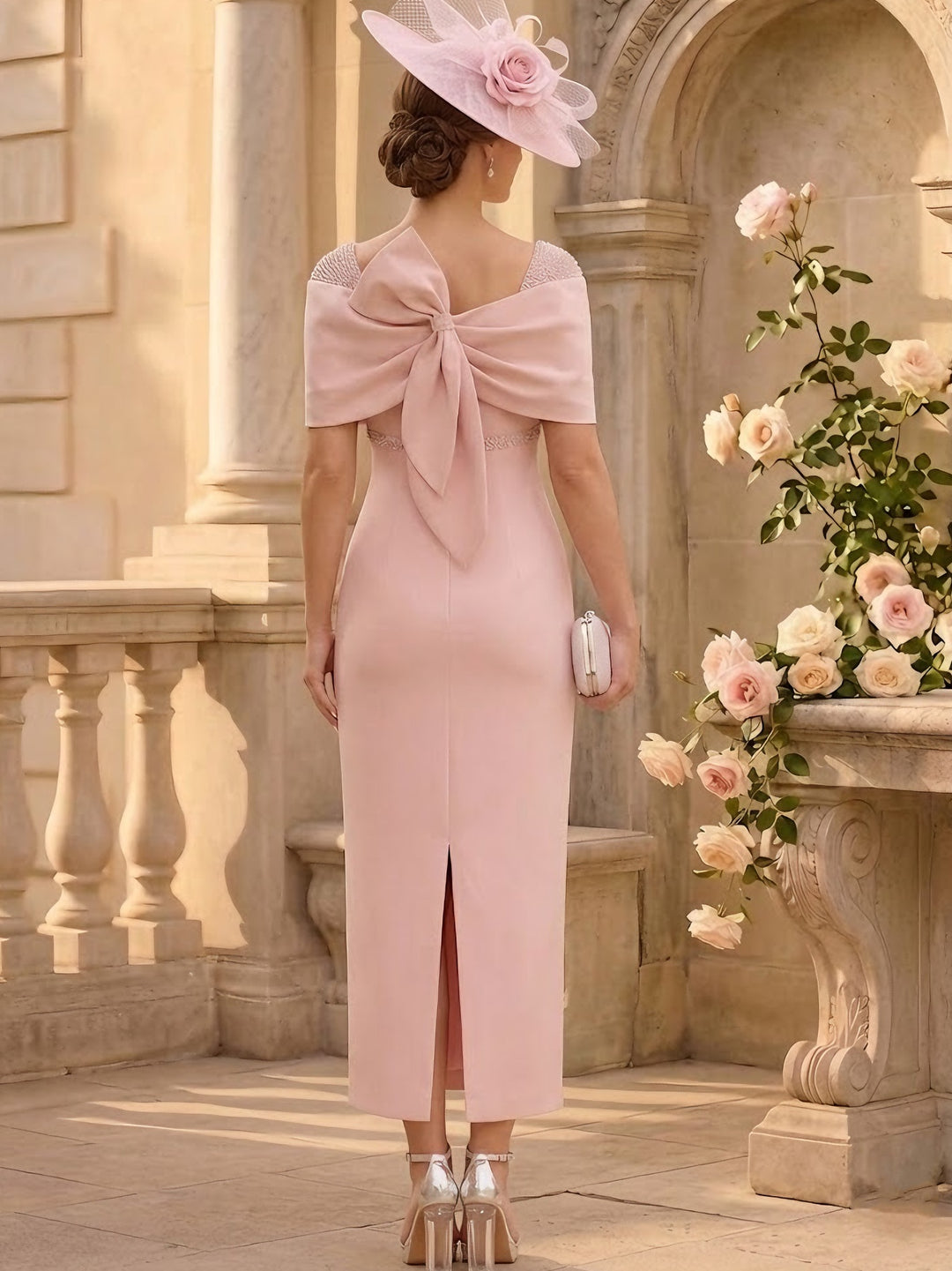 Robe Gaine/Colonne, Hors de l'Épaule, Satin extensible, pour mère de la mariée, longueur de la cheville,Sans manches,Paillettes