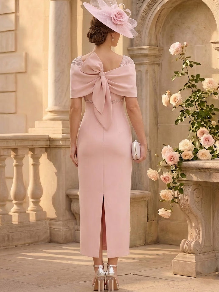 Gaine/Colonne Hors de l'épaule Sans Manches Longueur de La Cheville Robes Mère de La Mariée avec Perlage& Nœud