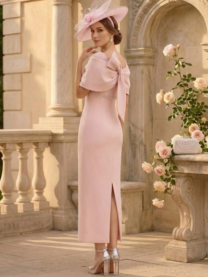Gaine/Colonne Hors de l'épaule Sans Manches Longueur de La Cheville Robes Mère de La Mariée avec Perlage& Nœud