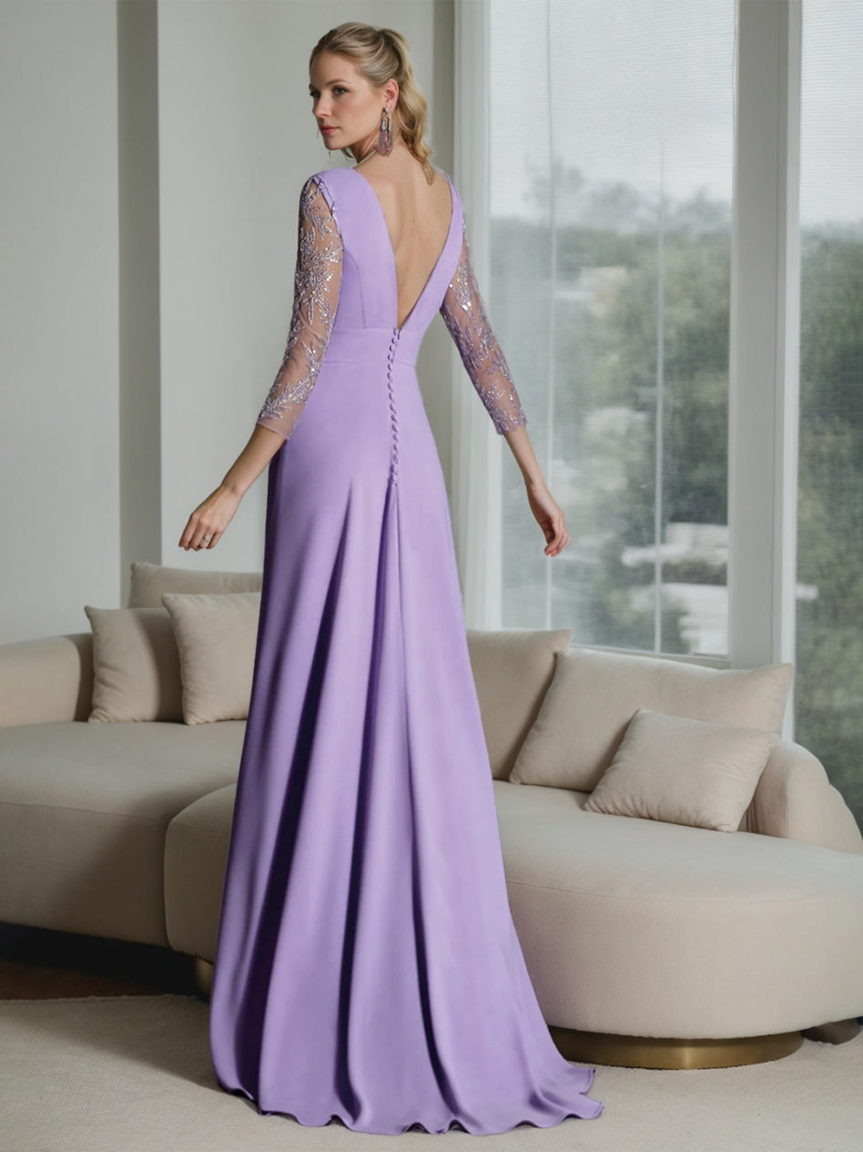 Ligne A/Princesse Plunge Col en V Ruché Mère of the Mariée Jumpsuits avec Embroidered Tulle Sleeves & Bow