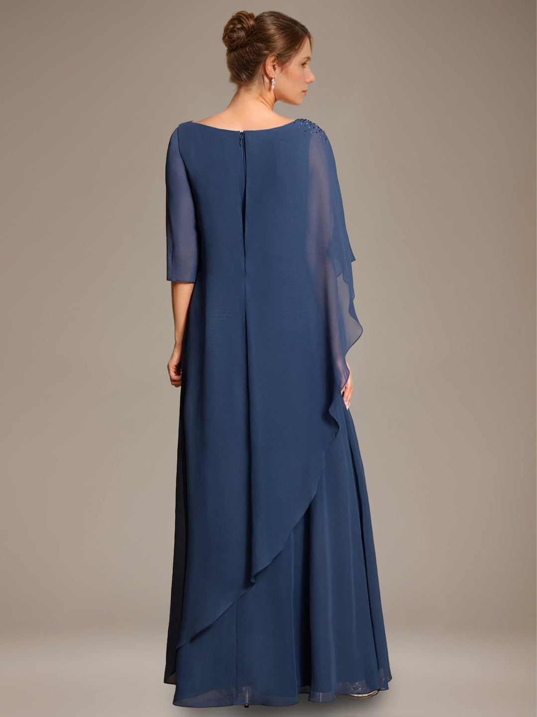 Ligne A/Princesse Scoop Cape Sleeves La Longueur du Sol Pleated Robe Mère de La Mariée avec Beads & Froufrous