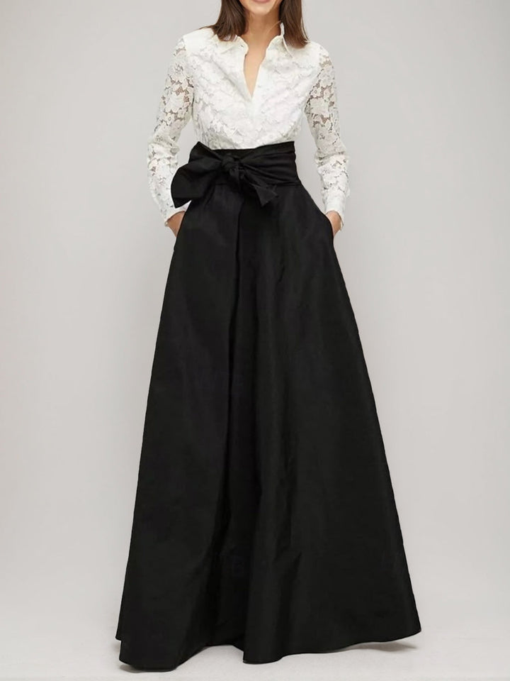 Ligne A/Princesse Shirt Collar Manches Longues La Longueur du Sol Robes Mère de La Mariée avec Bow