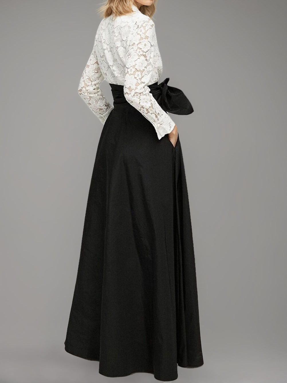 Ligne A/Princesse Shirt Collar Manches Longues La Longueur du Sol Robes Mère de La Mariée avec Bow