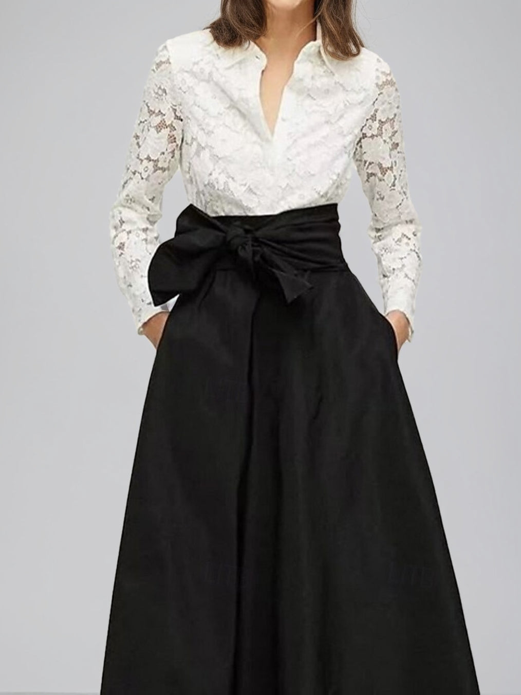 Ligne A/Princesse Shirt Collar Manches Longues La Longueur du Sol Robes Mère de La Mariée avec Bow