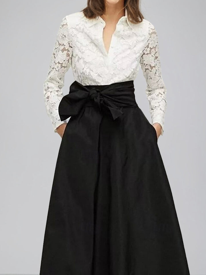 Ligne A/Princesse Shirt Collar Manches Longues La Longueur du Sol Robes Mère de La Mariée avec Bow