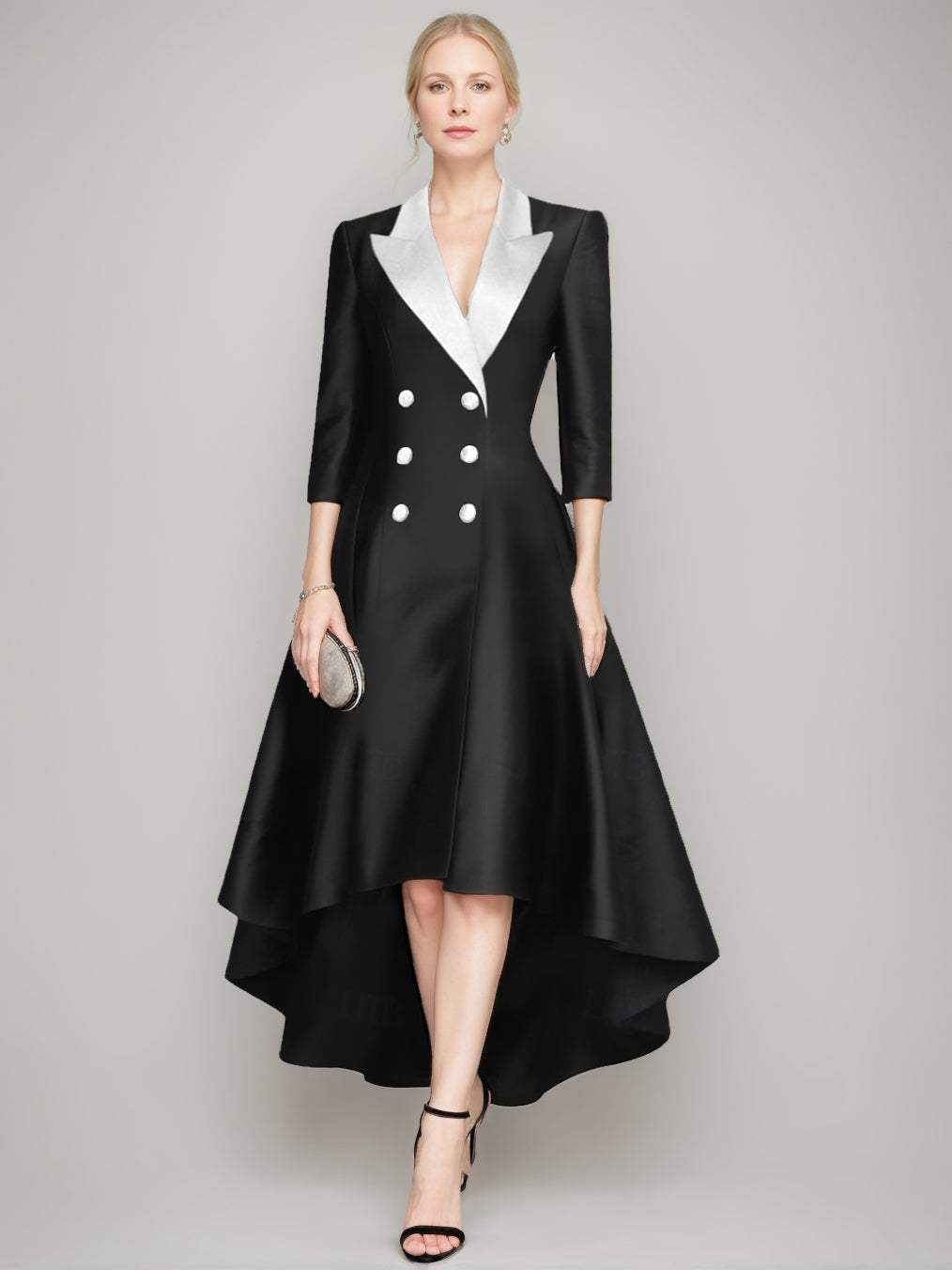 Ligne A/Princesse Col en V Peaked Lapel 3/4 Manches Asymétrique Robes Mère de La Mariée avec Buttons