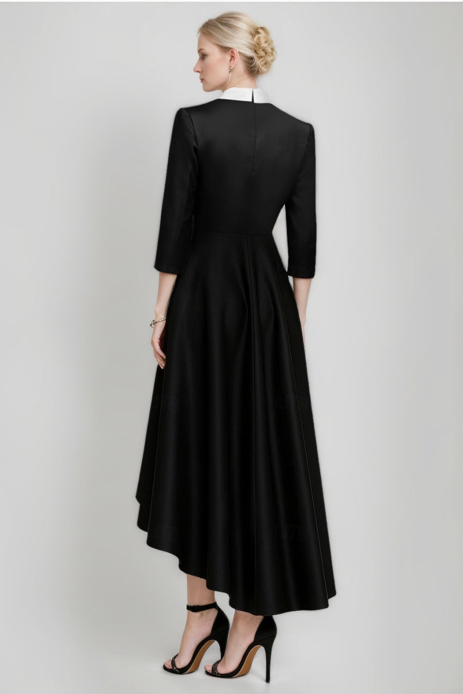 Ligne A/Princesse Col en V Peaked Lapel 3/4 Manches Asymétrique Robes Mère de La Mariée avec Buttons