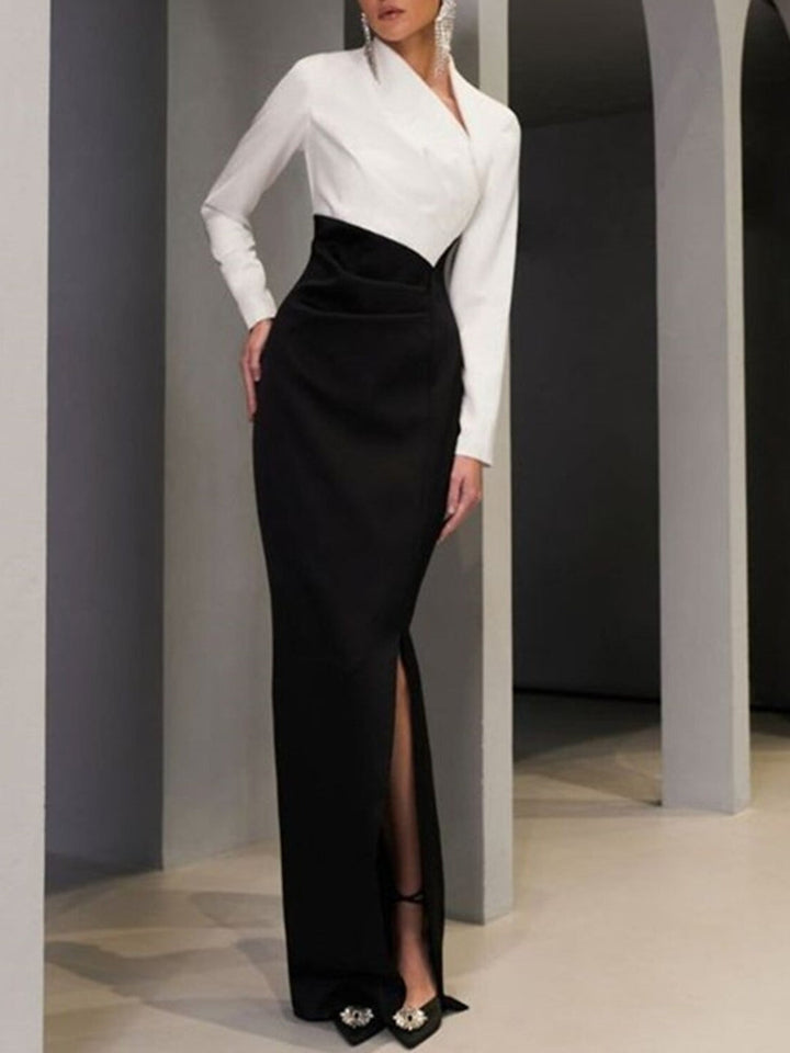 Gaine/Colonne Asymétrique Col en V Manches Longues La Longueur du Sol Robes Mère de La Mariée avec Slit
