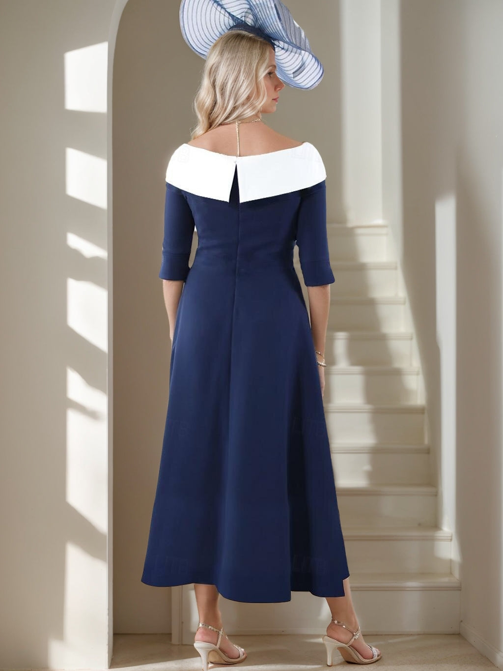 Ligne A/Princesse Col en V Demi-manches Longueur de Thé Robes Mère de La Mariée avec Plis