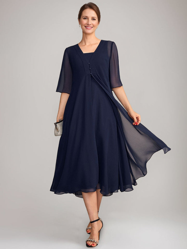 Ensemble mère de la mariée ligne A, col carré, sans manches, longueur midi, avec veste longue