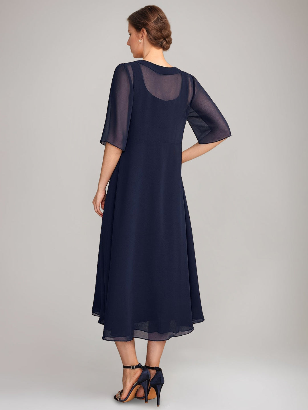 Ensemble mère de la mariée ligne A, col carré, sans manches, longueur midi, avec veste longue