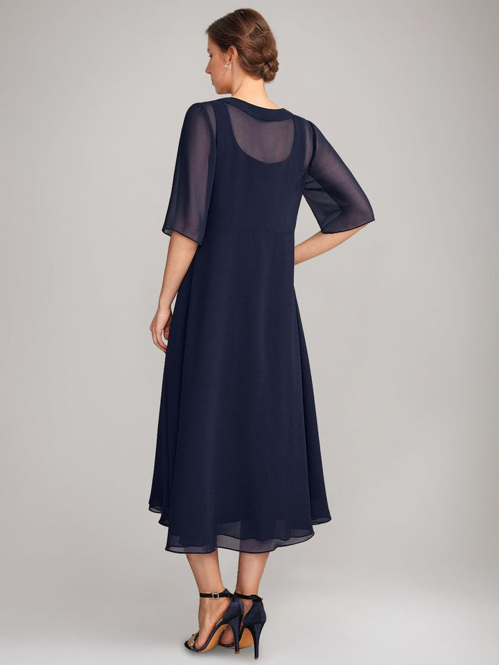 Ensemble mère de la mariée ligne A, col carré, sans manches, longueur midi, avec veste longue