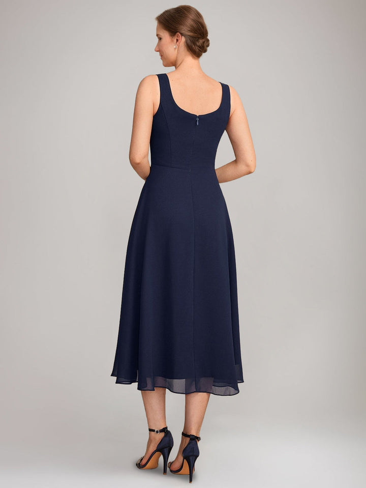 Ensemble mère de la mariée ligne A, col carré, sans manches, longueur midi, avec veste longue