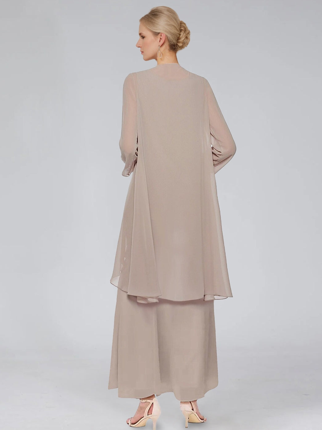 Ensemble mère de la mariée fourreau, col rond, sans manches, longueur cheville, volants à gradins avec veste