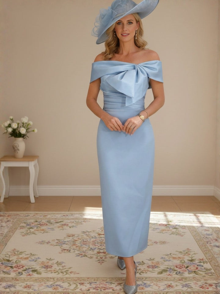 Robes de mère de la mariée, longueur de la cheville,hors de l'épaule, gaine/colonne, avec nœud papillon