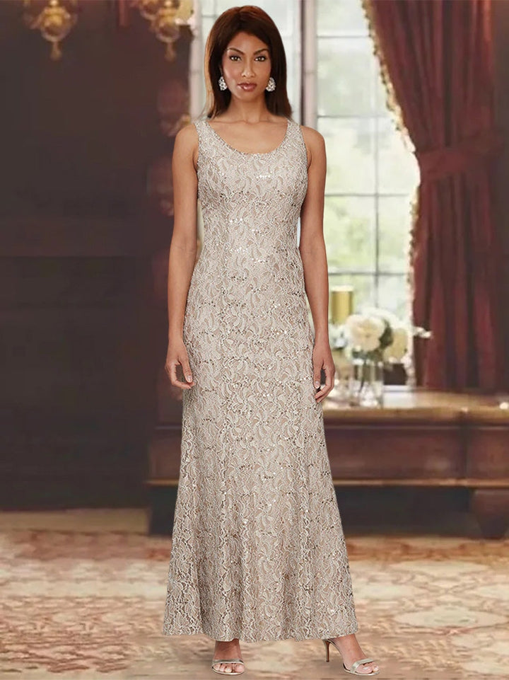 Ensemble dentelle mère de la mariée, robe ligne A col rond et veste longue, longueur cheville