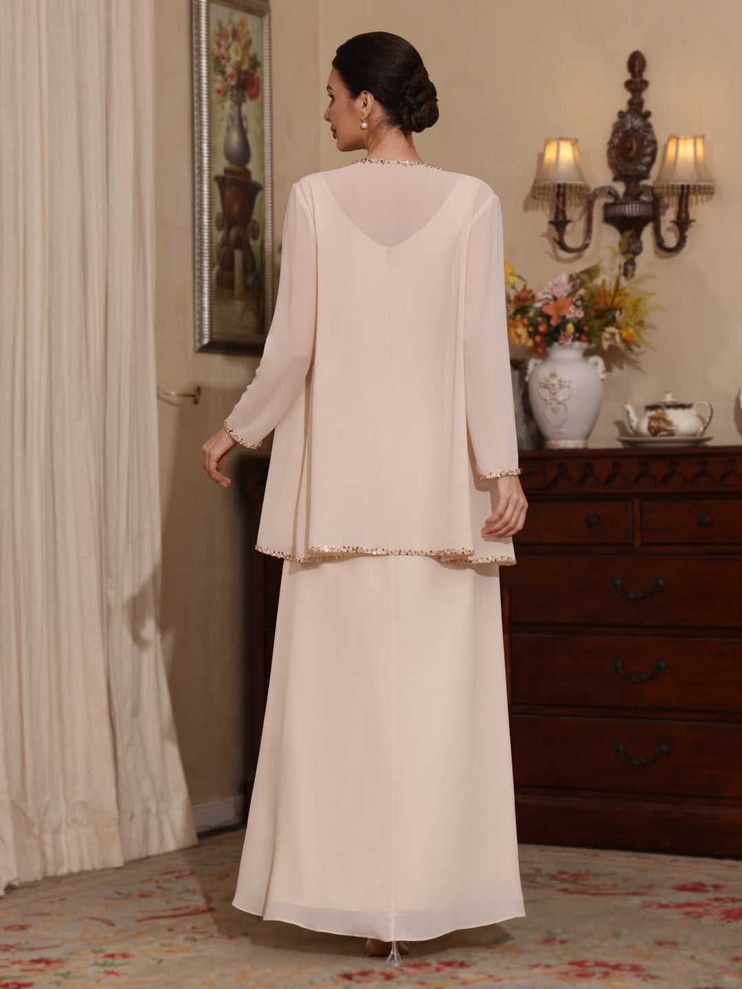 Deux Pièces Ligne A/Princesse Robes Mère de La Mariée avec Veste Paillettes