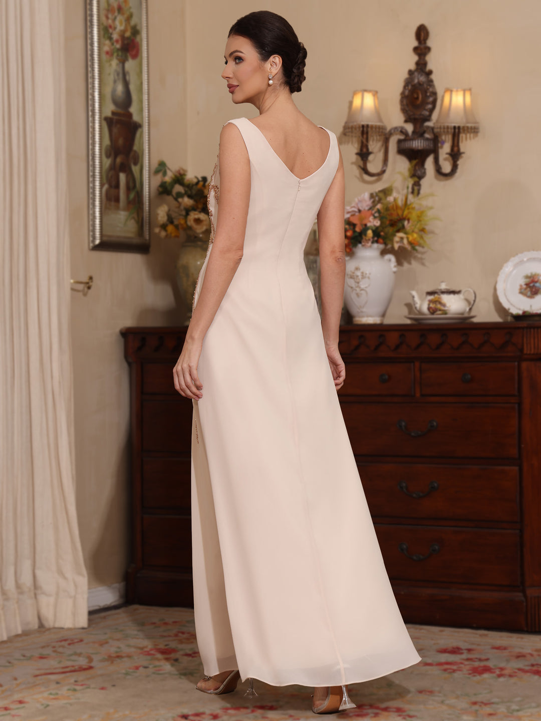 Deux Pièces Ligne A/Princesse Robes Mère de La Mariée avec Veste Paillettes