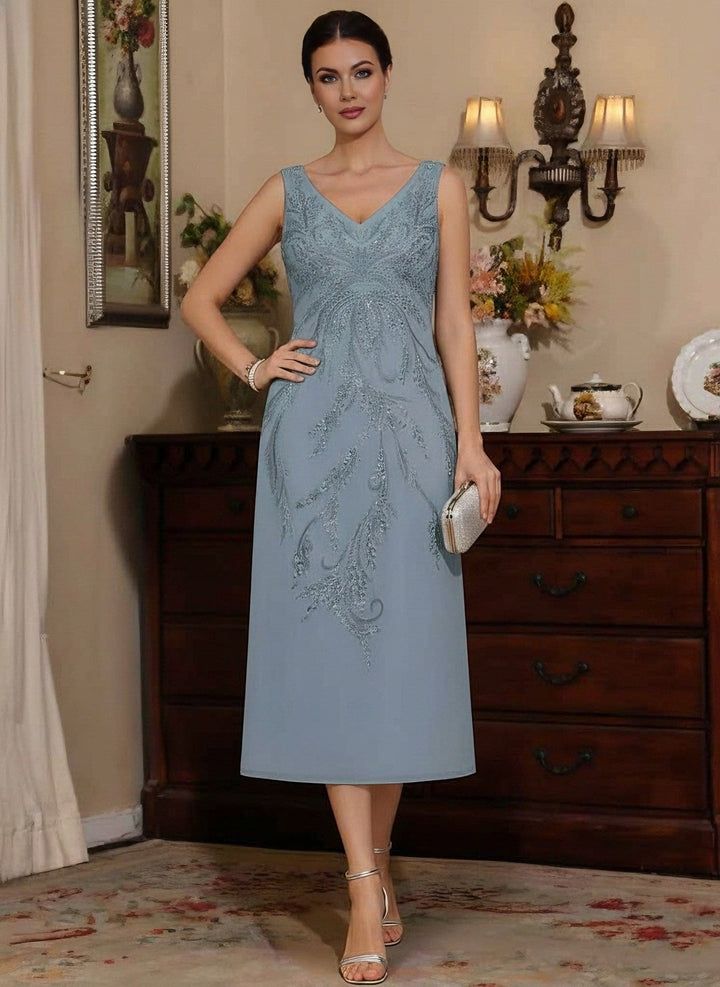 Ensemble 2 pièces mère de la mariée fourreau mousseline, col V, manches longues, longueur midi, sequins avec veste