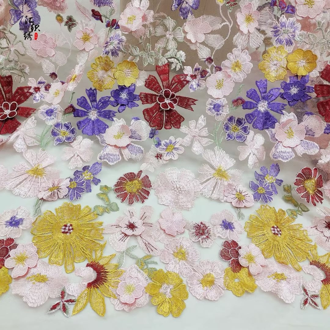 Robe mère de la mariée mousseline ligne A, col rond, manches mi-longues, longueur cheville, dentelle et motifs floraux