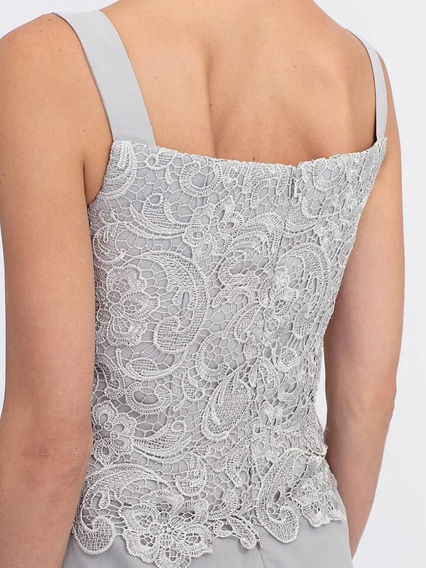 Robe Mère de la Mariée, Ligne A/Princesse, en Mousseline à Col Carré, avec Veste en Dentelle