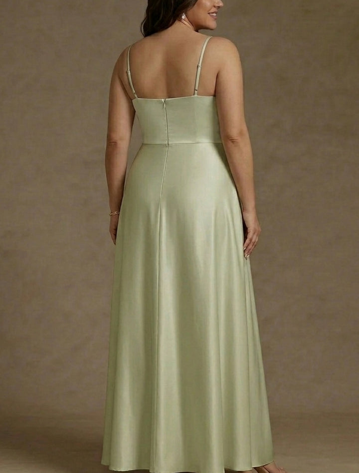 Robe mère de la mariée, Taille Plus, 2 Pièces, Ligne A/Princesse, Col Rond, Satin de Soie, Manches Courtes, Longueur au Sol, Dentelle
