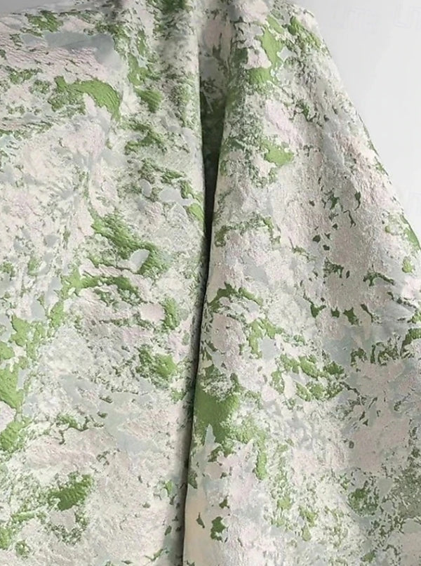 Robe mère de la mariée ligne A, jacquard col rond, manches courtes, longueur cheville, plissé