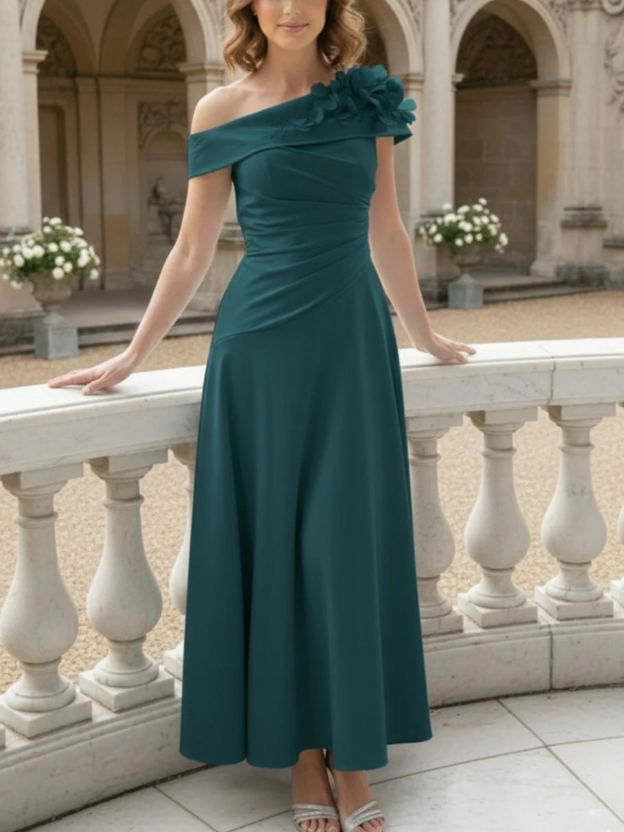 Robe mère de la mariée ligne A, manches tombantes, sans manches, longueur cheville, fleurs 3D