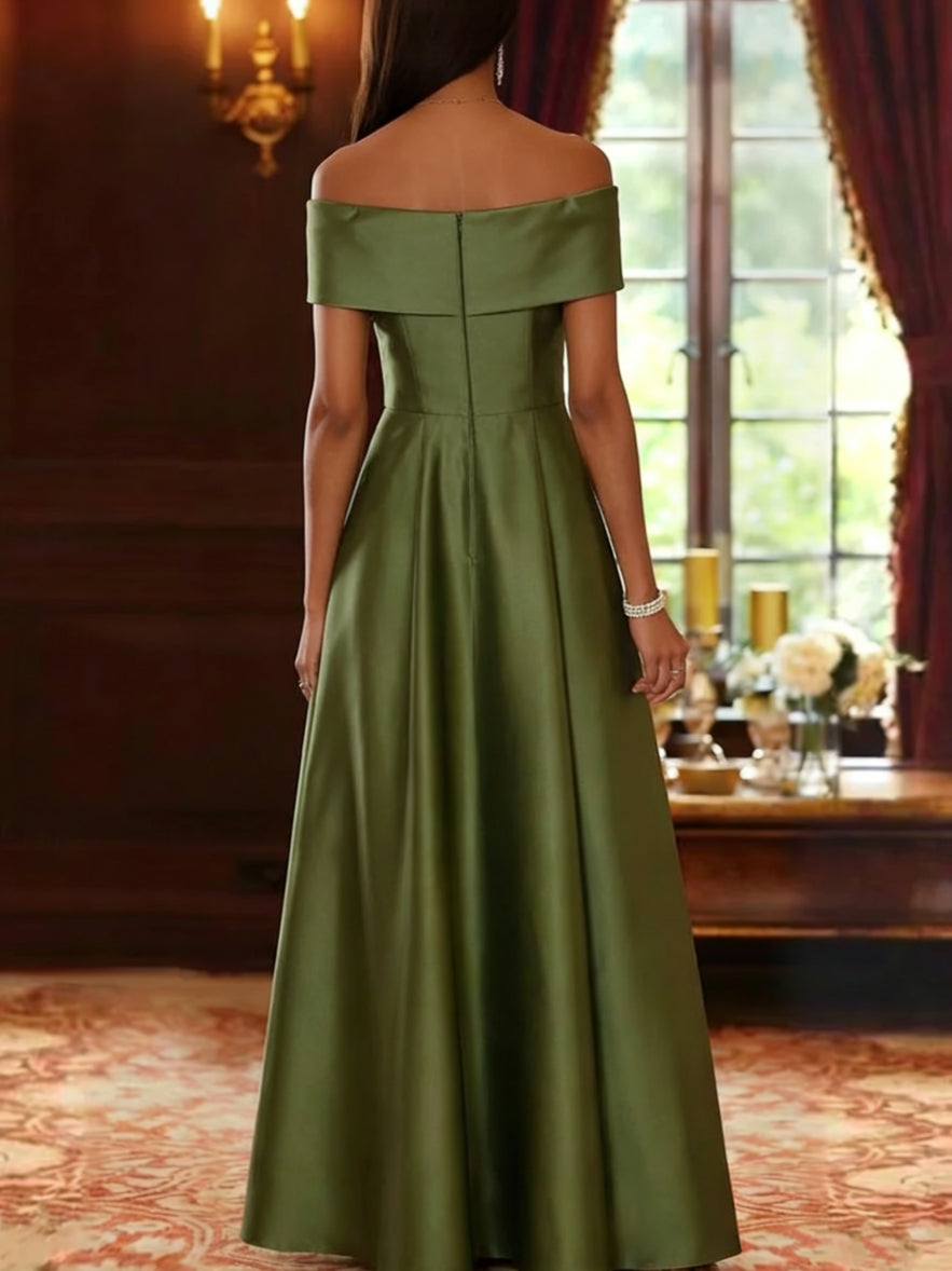 Robe mère de la mariée ligne A, satin manches tombantes, sans manches, longueur sol, plissé