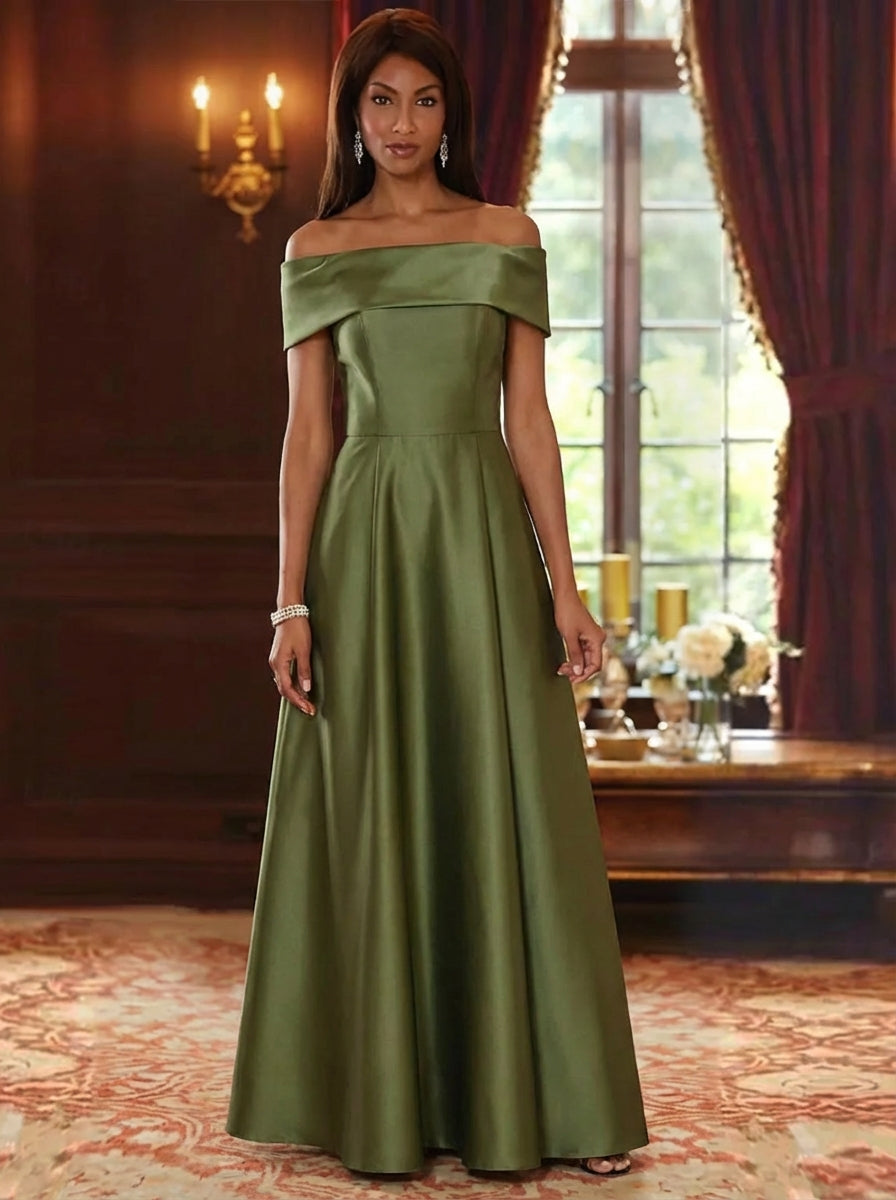 Robe mère de la mariée ligne A, satin manches tombantes, sans manches, longueur sol, plissé