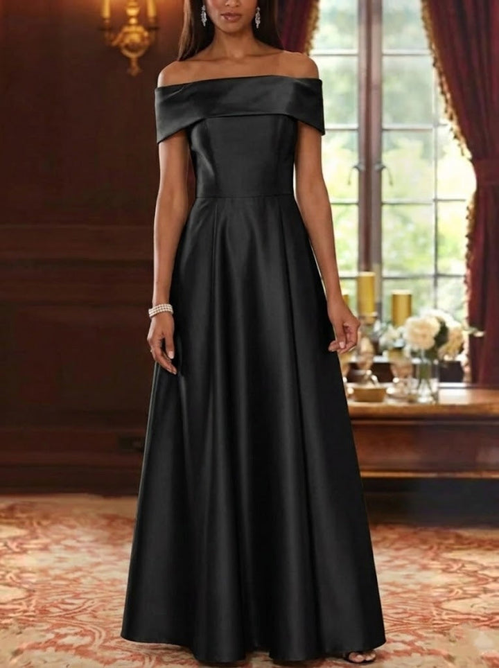 Robe mère de la mariée ligne A, satin manches tombantes, sans manches, longueur sol, plissé