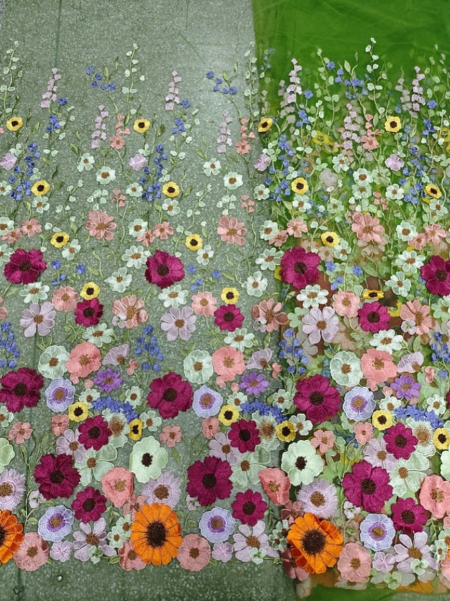 Robe mère de la mariée ligne A, col rond, dentelle florale, manches 3/4, longueur cheville