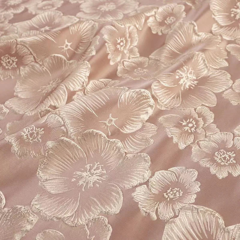 Robe Mère de la Mariée en Jacquard à Col V Ligne A/Princesse Longueur au Sol Florale Manches 3/4