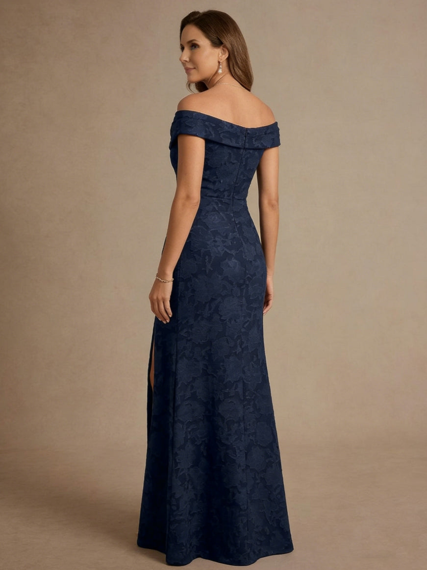Robe mère de la mariée fourreau, manches tombantes, floral burnout, fente latérale, sans manches, longueur sol