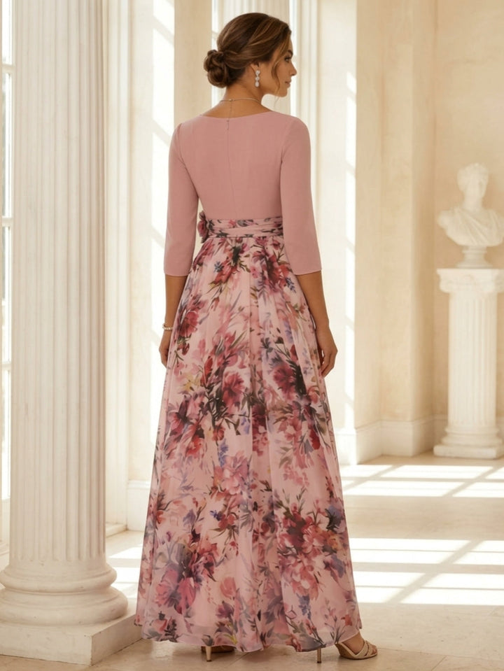 Robe ligne A/princesse, Col en V, pour mère de la mariée, longueur de la Cheville, manches 3/4
