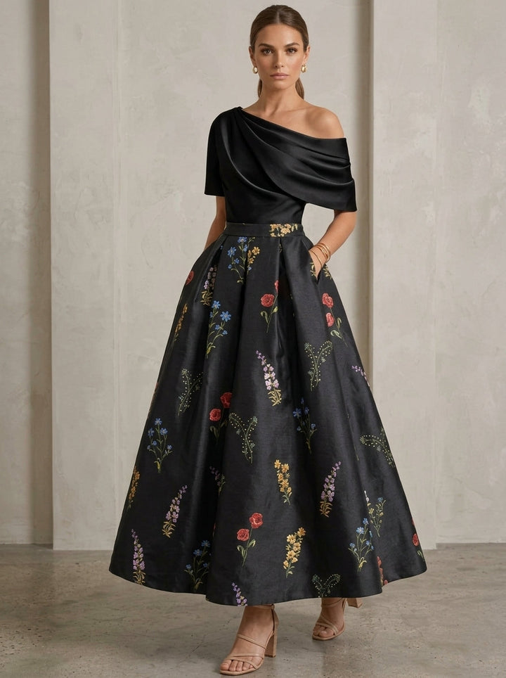 Robe Ligne A/Princesse, Une Épaule, pour mère de la mariée, longueur de la Cheville, Sans Courtes